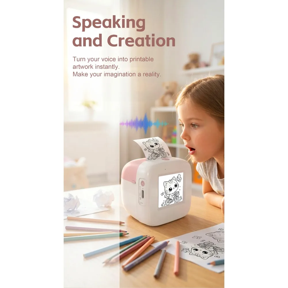 New AI Inkless Thermal Printer Magic Voice Educational Toy for Kids Portable Mini Photo Label Maker Gift for Students