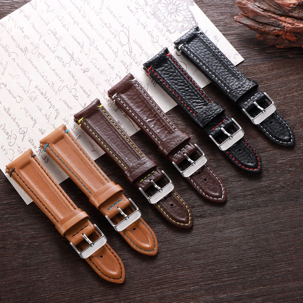 20mm 22mm Cowhide Watch Straps Genuine Leather Watch Band for Huawei for Samsung Quick Release Bracelet Vintage Brown Wristband