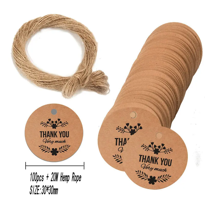 Custom Tags kraft paper tag Gift Wrap DIY Wedding Birthday Christmas Candy Gift boxes Cupcake Tags Garment Card label 100pcs