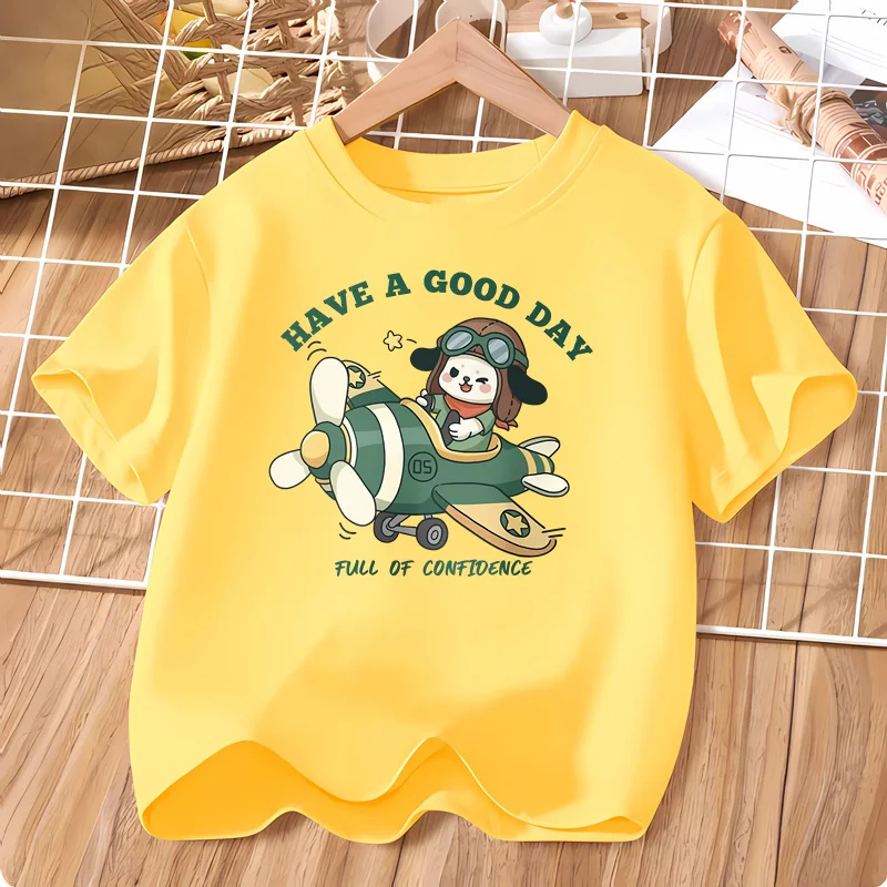 Flieger-Kurzarmshirt für Kinder, Welpen, Cartoon-T-Shirt, Baby-Jungen, Baumwolle, Tops, neue Kleidung, 3–14 Jahre
