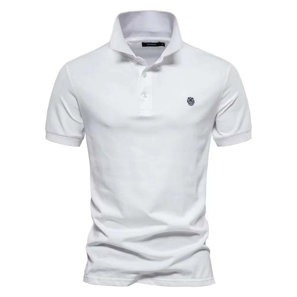 

Men's summer solid-color casual fashion polo shirt, featuring a collar with embroidered buttons for a stylish shopping outfit.