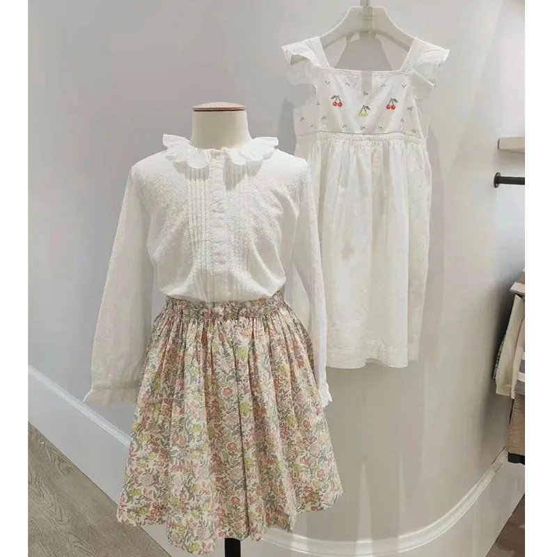 BP White Blouse Spring Kids Cotton Shirts Ruffles Collar White Shirt Long Sleeves Versatile Clothes Blouses Children Clothes