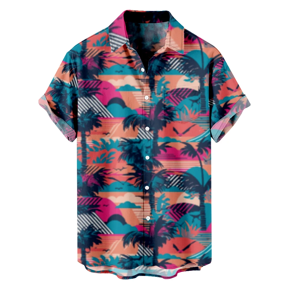 Camisas de Estilo Hawaiano para hombre y mujer, camisa de manga corta con bolsillo y botones, ropa de calle de verano, 2024