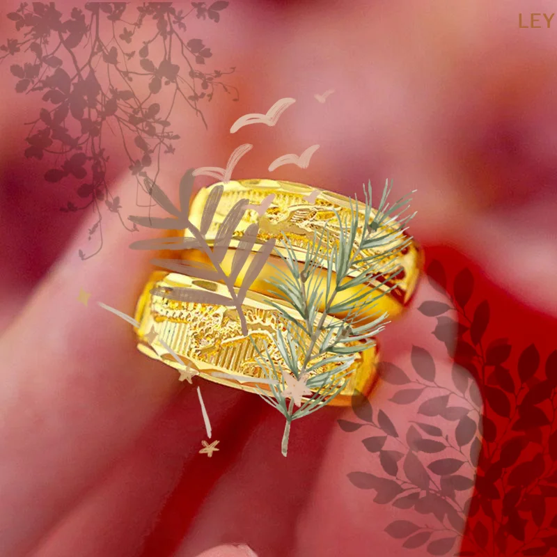 Fancy Gold Carve Dragon Phoenix Couple Adjustable Open: Rings Classic Elegant Wedding Jewelry Gift
