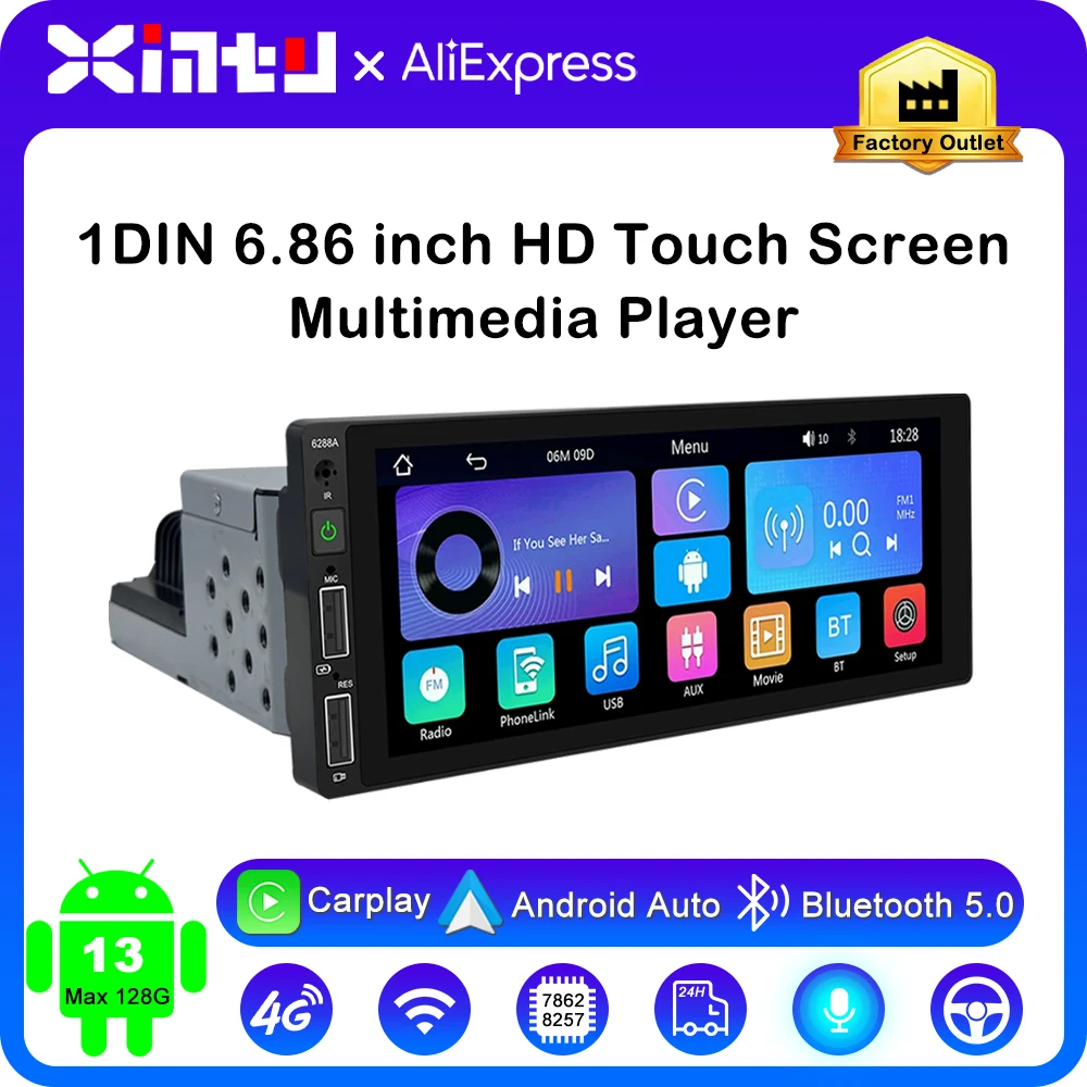 

Xintu 1DIN MP5 6.86" Car Radio Support Wireless Carplay Android AUTO For Universal Multimedia Video Player HD Touch USB SWC BT