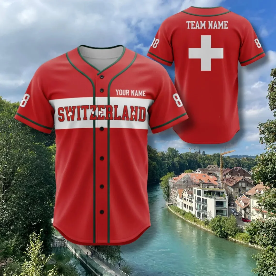 Custom Switzerland Baseball Jersey with Name Number Swiss Flag, Personalized Team Gift, Unisex Shirt Men For Women Fans