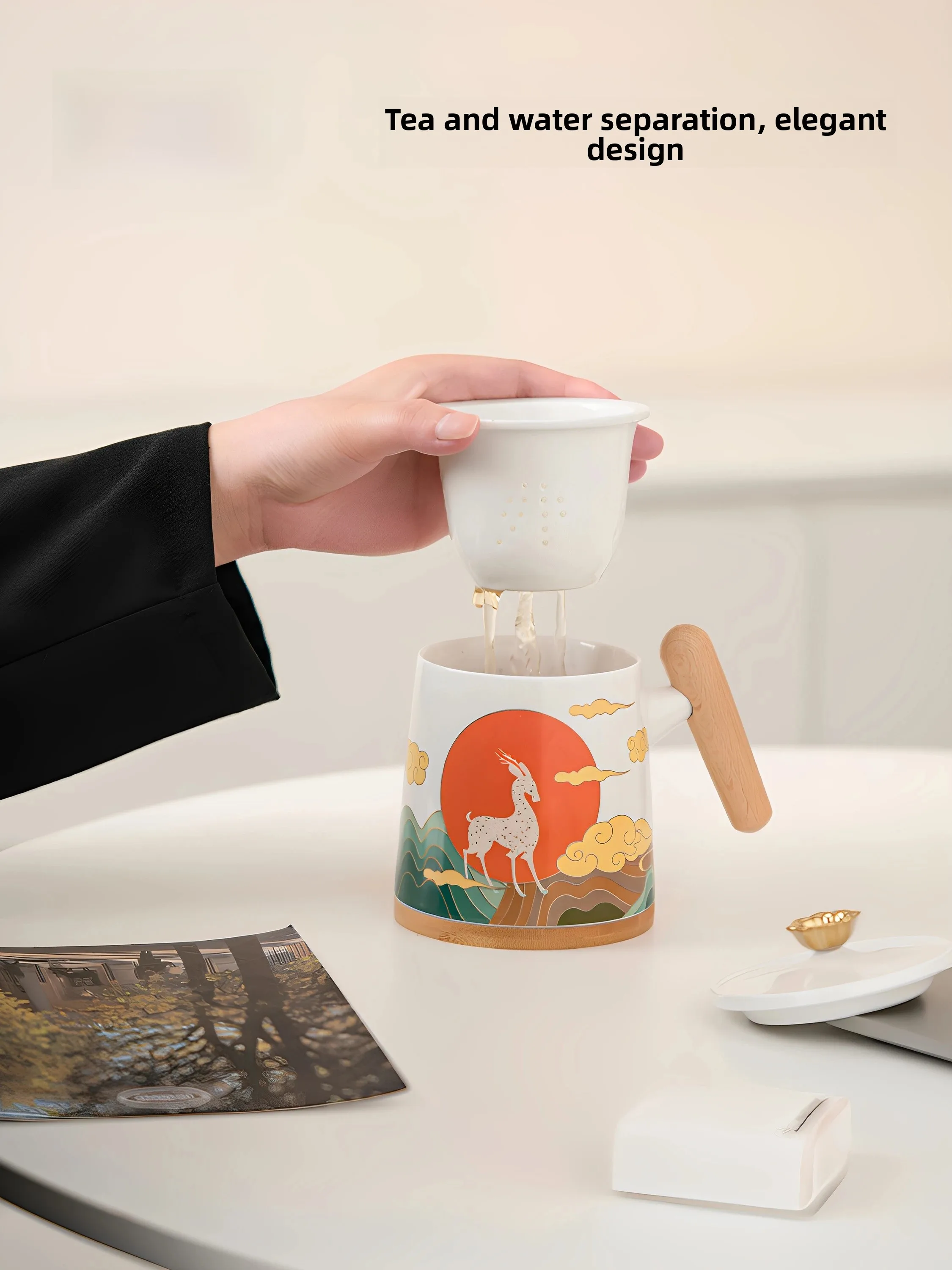 Dunhuang Institute Nine-Color Deer Ceramic Mugs Gift Box Tea Brewing Cup High-End Tea Set Elderly Gifts Souvenir Handmade