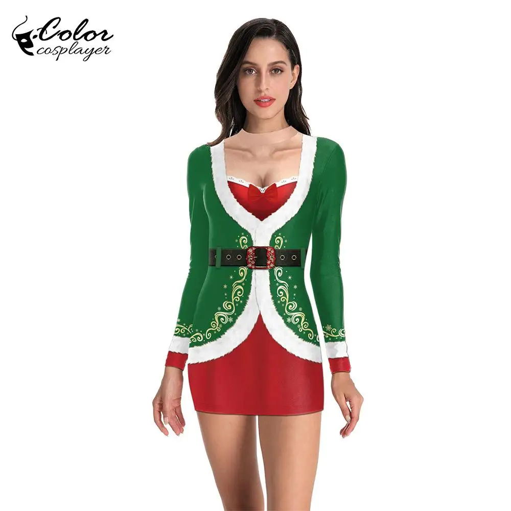 Colore Cosplayer Christmas Dress Women Holiday Cosplay Costume Christmas Girl Dress Up Fantasia abbigliamento per adulti Sexy Party Robe