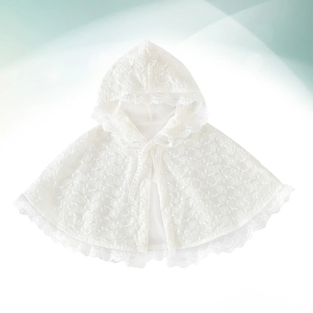 Mantello di protezione solare per ragazze Mantello di pizzo alla moda Mantello da spettacolo Accessorio per costume da vestire per ragazze (Bianco, 90 cm, 0-2 anni)