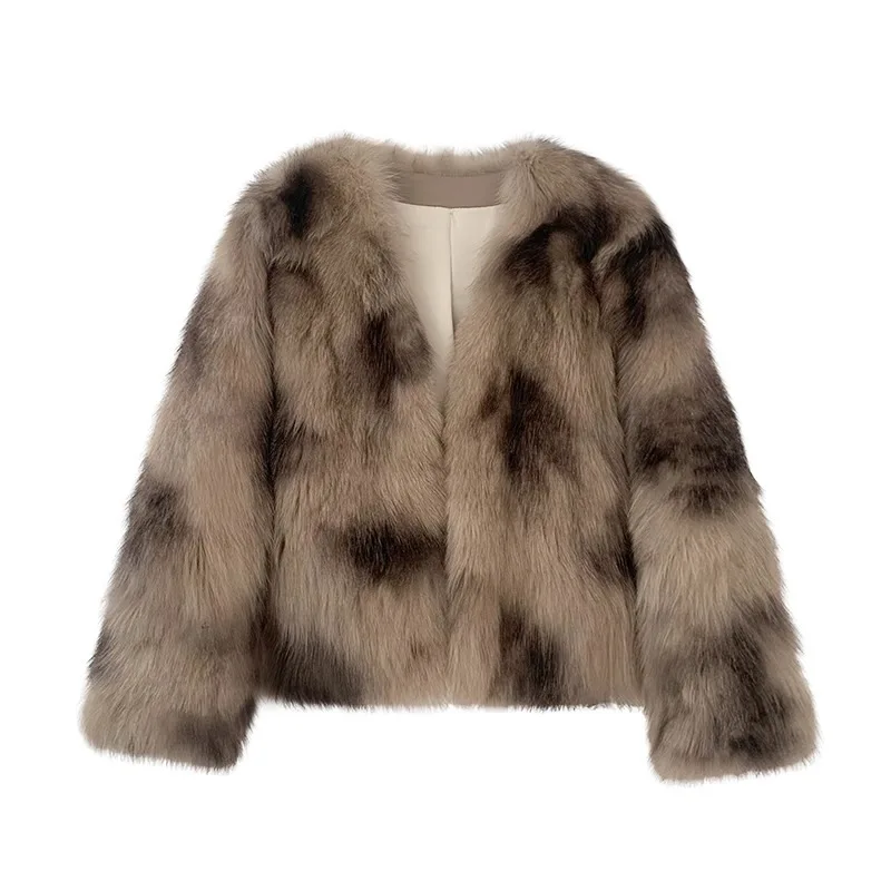 معاطف نسائية من فرو الثعلب الصناعي سترات قصيرة متينة Rende سميكة بياقة على شكل V وأكمام طويلة مغطاة بأزرار فضفاضة مناسبة غير رسمية لخريف وشتاء 2025 #1