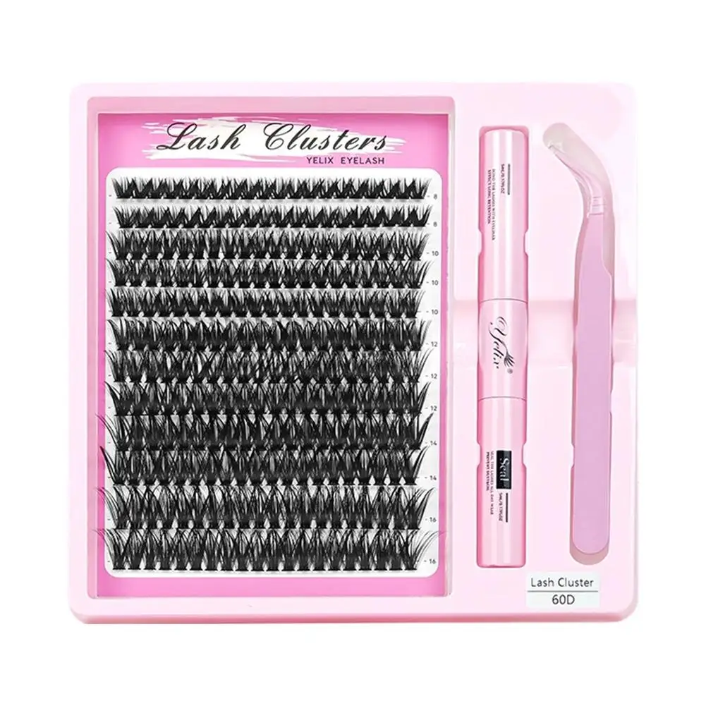 Large Capacity False Eyelashes Clusters Extensions Kit 30D40D Mix Lash Clusters With Glue Tweezers Makeup Tool