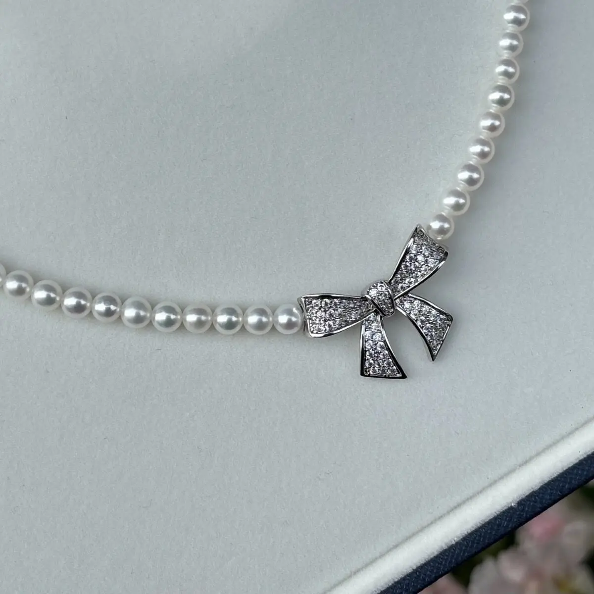 Gorgeous necklace AAAA4-5mm natural Japanese exquisite white pearl necklace 16in*18in/925s