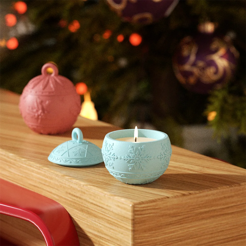 Nicole Christmas Ball Candle Jar Mold with Lid Bauble Light Storage Pot Gypsum and Concrete Silicone Mould Xmas Home Decor