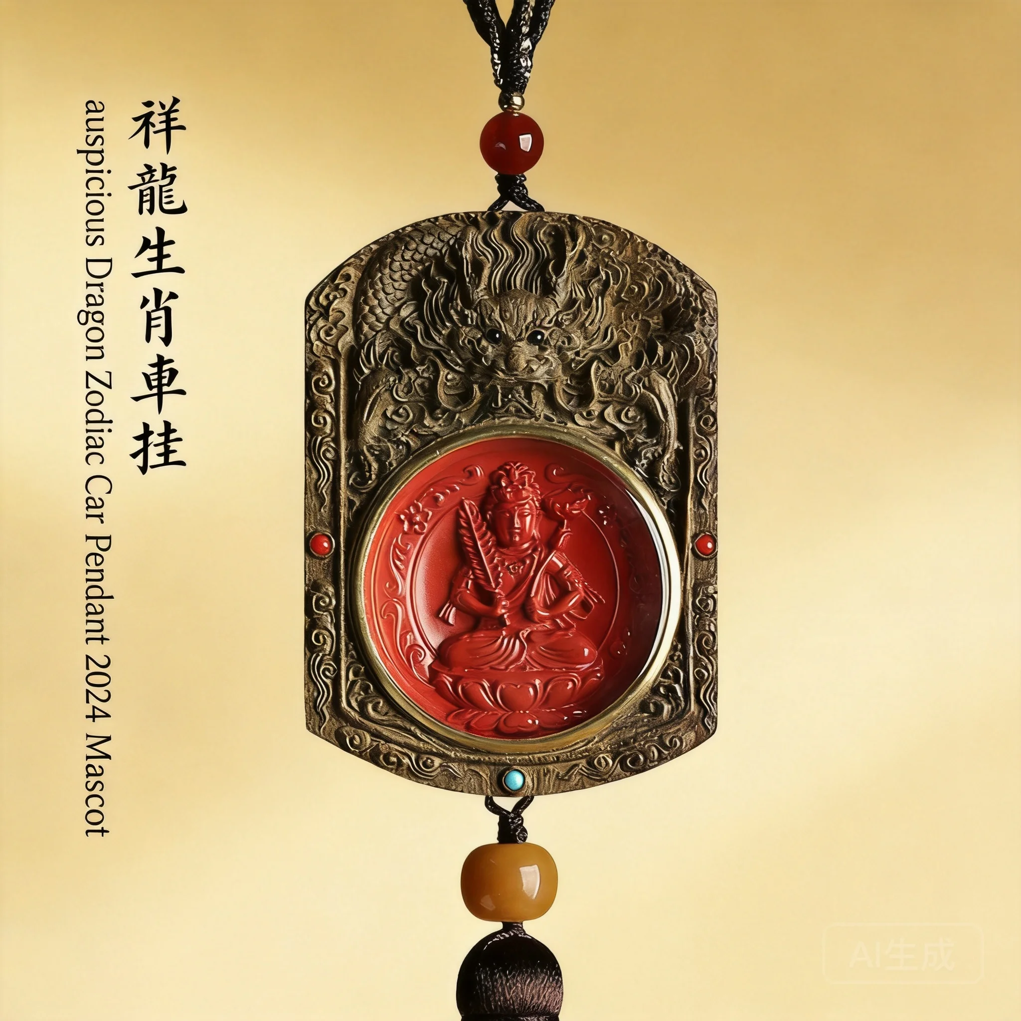 

Chinese Style Zodiac Patron Saint Cinnabar Golden Phoebe Car Rearview Mirror Hanging Ornament Lucky Blessing Peace Attract Wealt