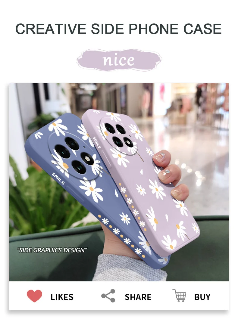 Charmante Gänseblümchen-Handyhülle für Oneplus 15 15R 13 13R 12 12R 11 10 10T 9R 9RT 9 8T 8 7T Pro Flüssigsilikon-Cover – Detail 1