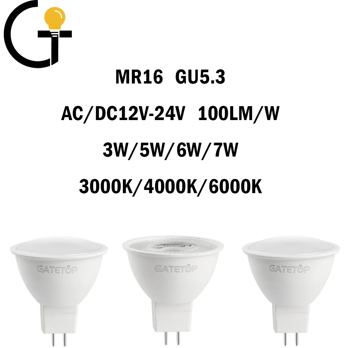 

LED Spotlight MR16 12PCS GU5.3 Low Voltage AC/DC12V-24V 3-7W 120/38 Degree Warm White Light No Flicker for Home and Office