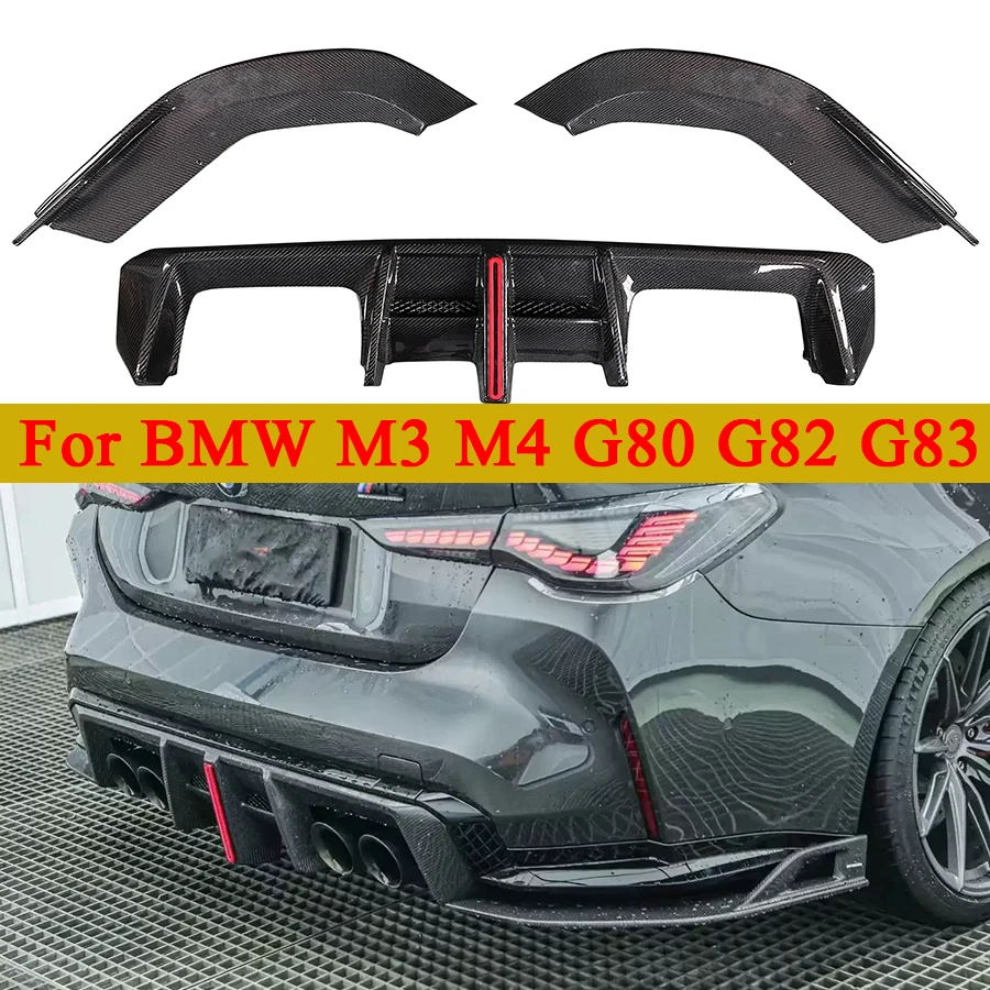 

For BMW M3 G80 M4 G82 G83 Carbon Fiber Rear Lip Diffuser Back Bumper Spoiler With Light Diffuser AE Style Car Accessories