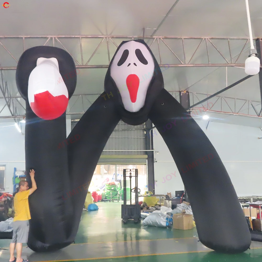 Fast Shipping Scary Inflatable Ghost Gate Halloween Ghost Hunter with Knife Archway Inflatable Arch Gate For Holiday Advertising