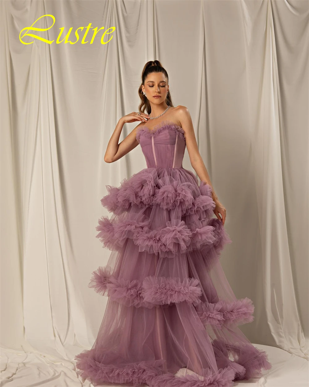 

Customized Luxury Tulle Tiered Evening Dress Delicate Sweetheart Prom Dresses Temperament Sweep Train Special Occasion Gowns