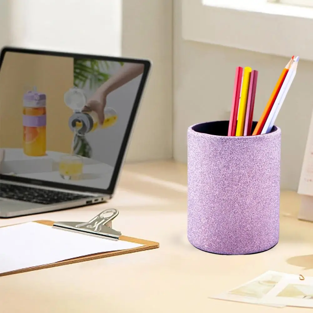 Soporte cilíndrico para bolígrafos, organizador de almacenamiento de bolígrafos de escritorio de piel sintética para el hogar, oficina, escuela, portalápices redondo, taza para bolígrafo para dormitorio