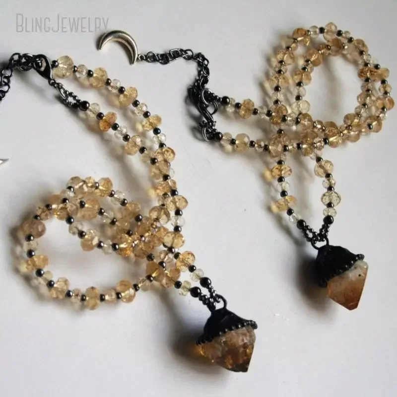 

8pcs Raw Citrine Point Beaded Choker Minimal Layering Necklace Natural Untreated Crystal Jewelry Gothic Goth Y2k Wicca Arcane