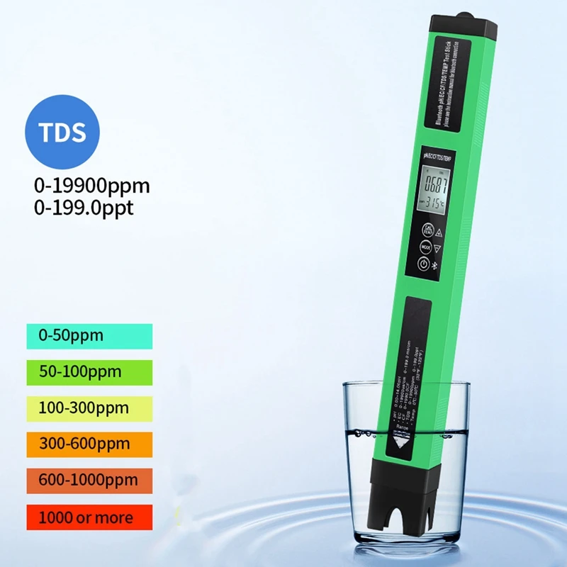 5 In 1 Water Quality Tester PH/EC/TDS/CF/Temp With BT Multifunction Water Meter Digital PH Meter For Pool Hydroponics