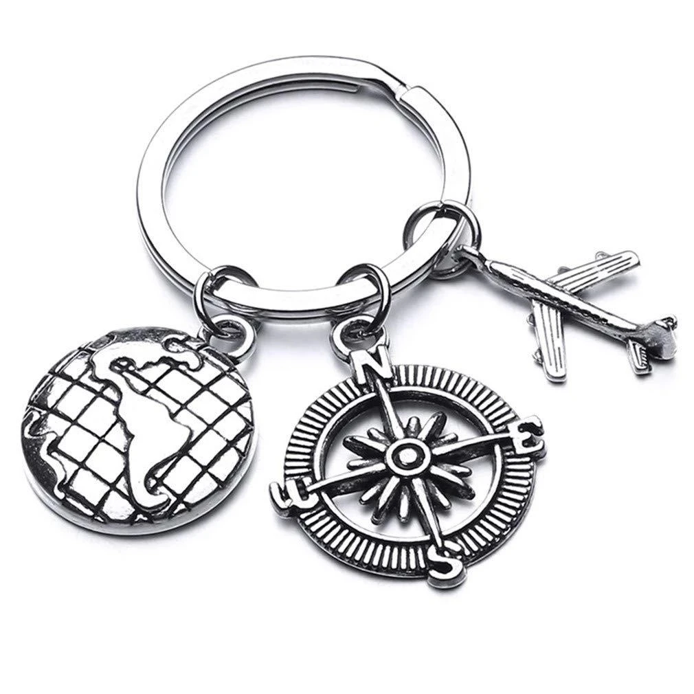 Popular Earth Compass Airplane Stewardess Keychain Travel Souvenir Backpack Pendant