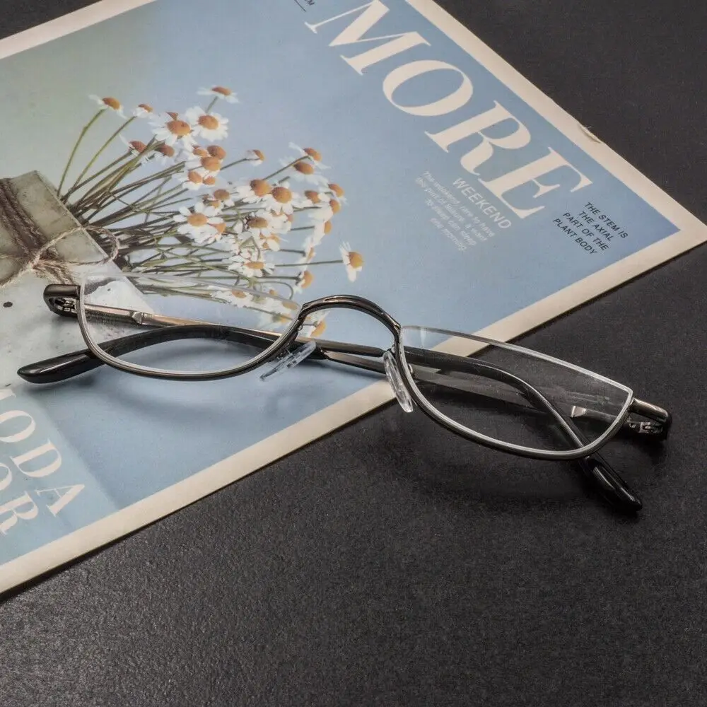 Semilune Metal Spring Hinge Reading Glasses Half Frame Ultra Light Resin Eyeglasses Vision Care +1.00~+4.0 Diopter