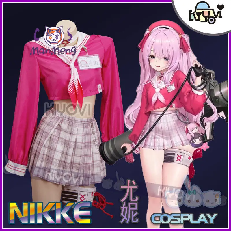 

Костюм для косплея Yuni Game NIKKE: Униформа школьницы Yuni Goddess of Victory, топ, головной убор, юбка, носки для Хэллоуина и карнавала