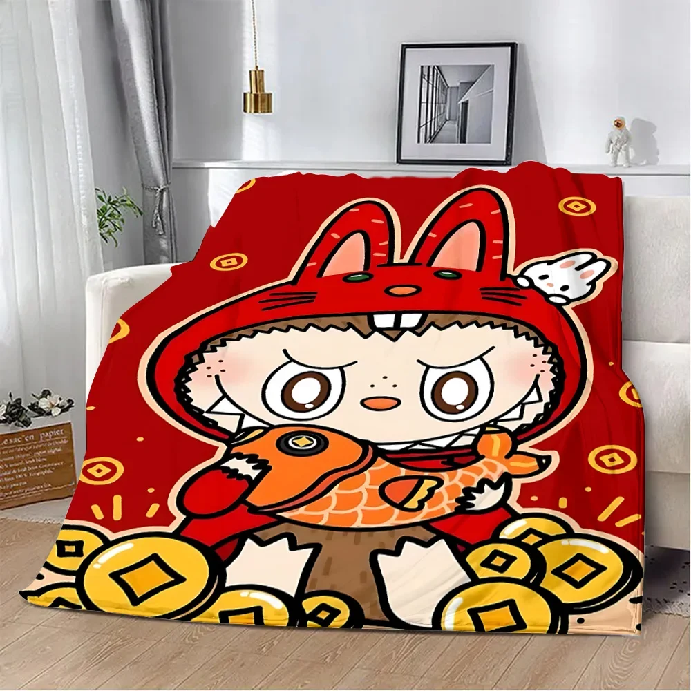 Cute Cartoon Labubu Printed Blanket Picnic Blankets Warm Blanket Soft and Comfortable Blanket Home Travel Birthday Gift