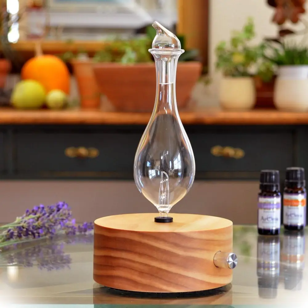 (Solum Lux Merus) Premium Wood & Glass Essential Oil Nebulizer - Professional Grade Waterless Diffuser - No Heat No Plastics