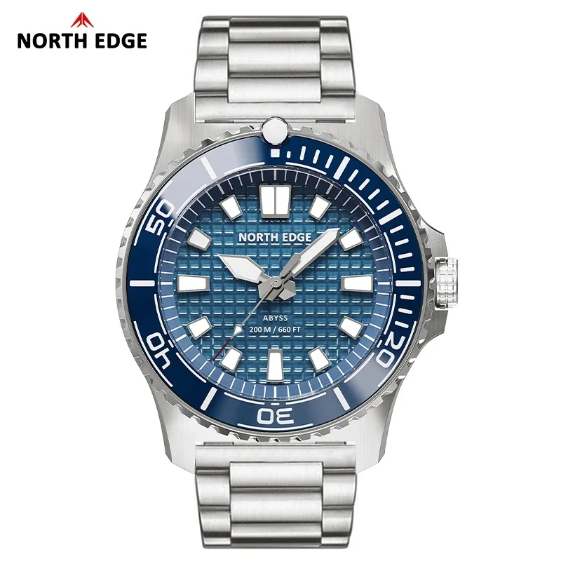 NORTH EDGE ABYSS Men's Quartz Solar Powered Watch 200M Waterproof Luxury Dive Sports Watch with 316L Steel Case - 180+ Day Power
