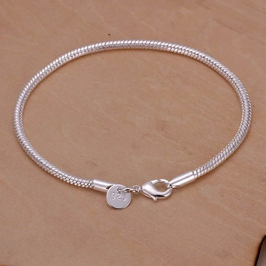 

925 Sterling Silver 3MM Snake Chain Bracelets Factory Fashion Hot Top Quality Jewelry Charm Cute Women Lady Wedding