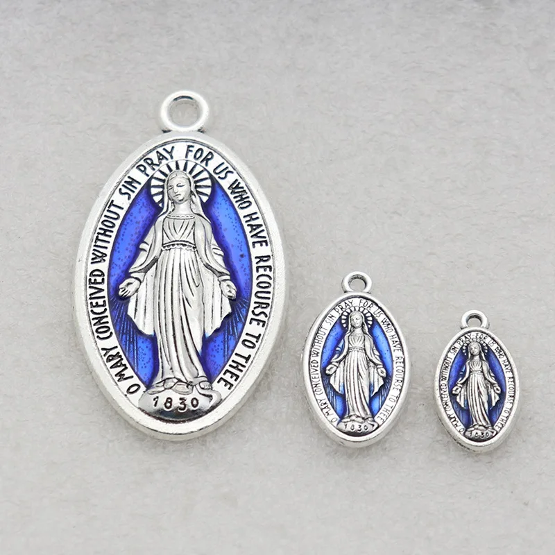 10pcs/set Blue Enamel Virgin Mary Charms For Jewelry Making DIY Earrings Necklaces Jewelry Finding Accessories multi-size