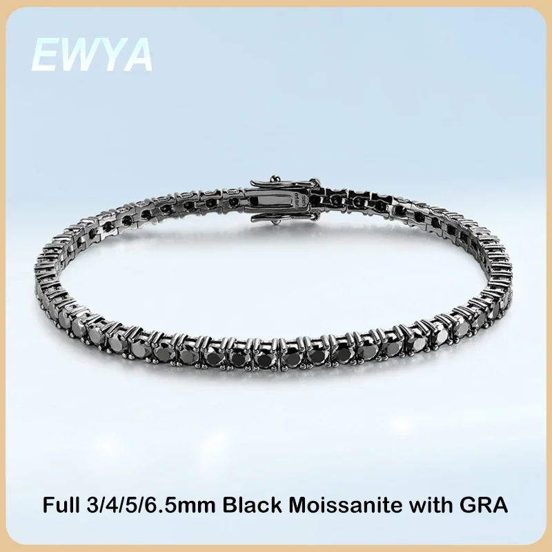 

EWYA GRA Certified Full 3/4/5/6.5MM Black Moissanite Tennis Bracelet for Men Women S925 Silver Plated 18K Black Gold Bracelets