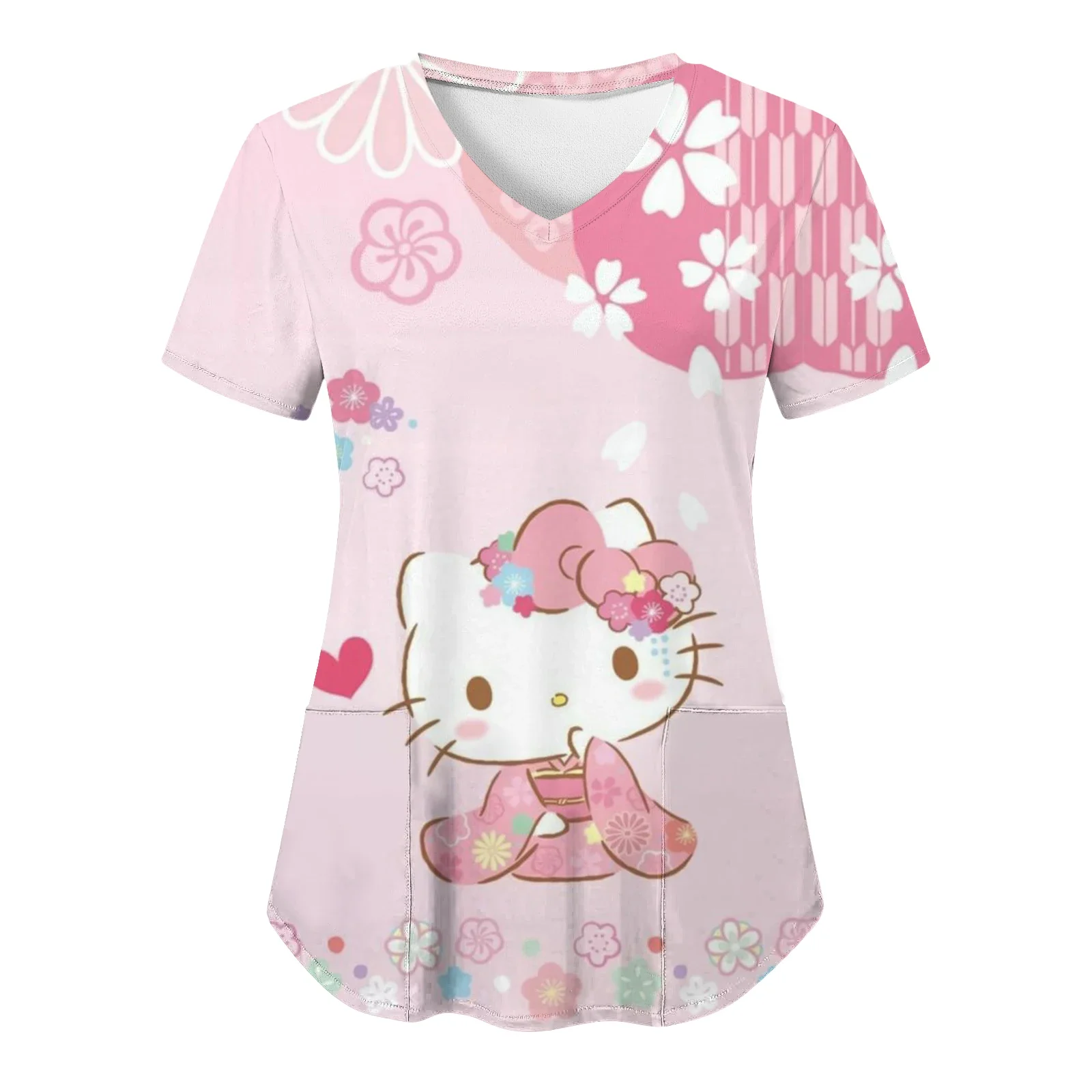 T-shirt à manches courtes pour fille, vêtement pour enfant, estival et décontracté, avec impression Hello Kitty en 3D