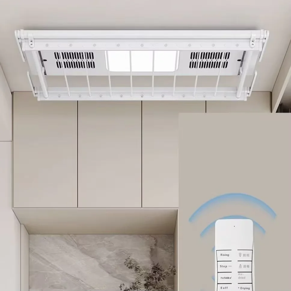 

Intelligent Automatic Home Dryer Machine Electric Folding Clothes Rack in Cream with Remote Control Balcony/Laundry Lifting Wall