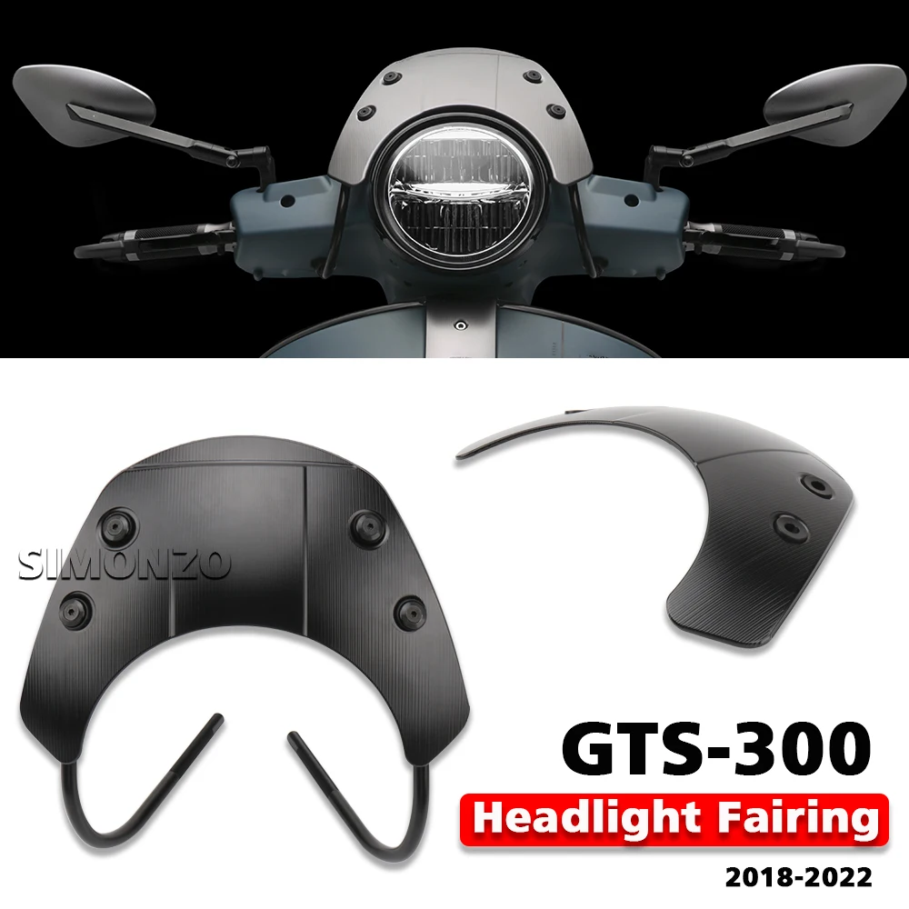 Headlight Fairing For VESPA GTS300 Super GTS 300 Accessories 2018 - 2022 Motorcycle Sports Black Windscreen Windshield Visor