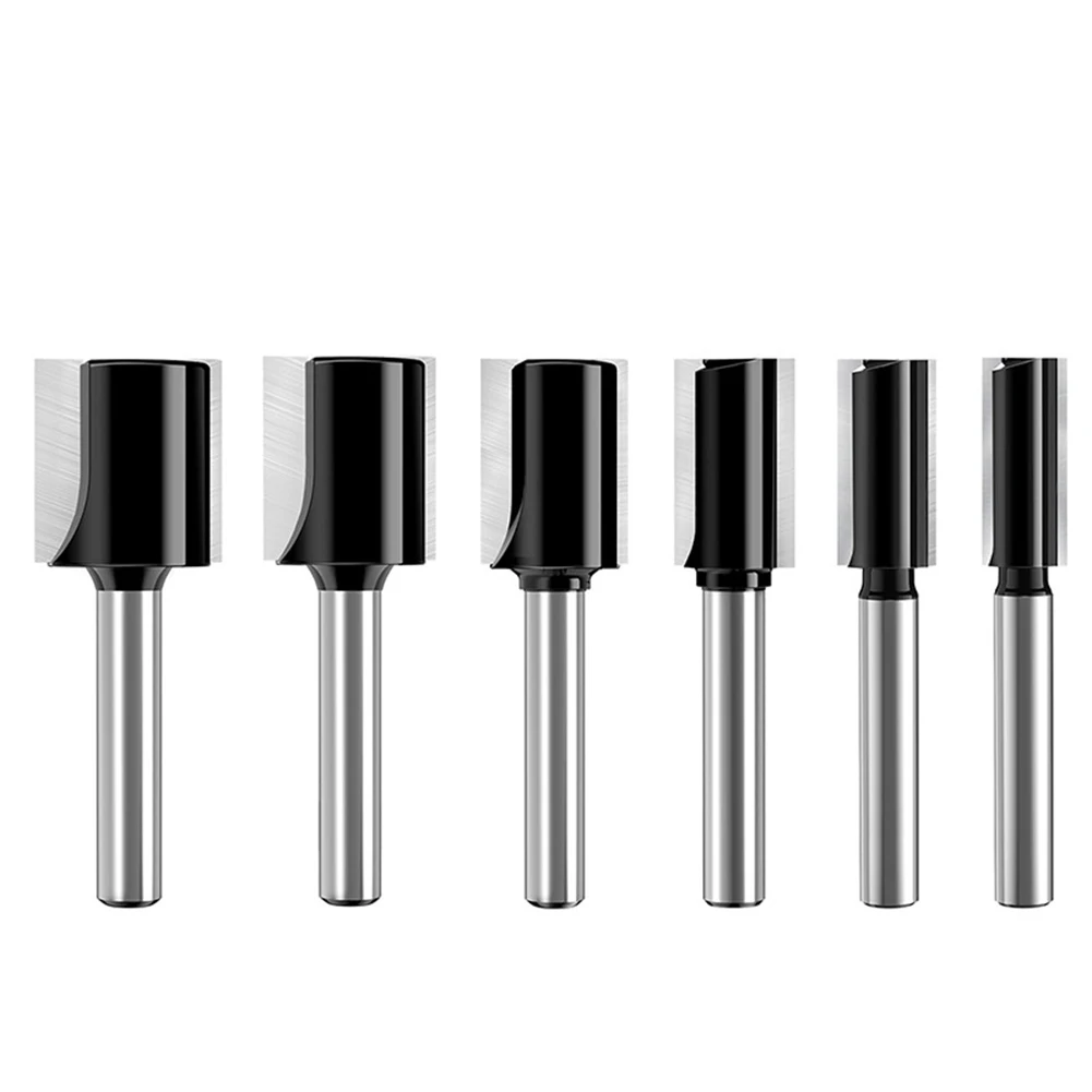 

6pc Double Fluted Straight Cut Milling Cutter Set Flush Trim Tenon End Mill Trimmer Cleaning Milling Cutter For Woodworking Tool