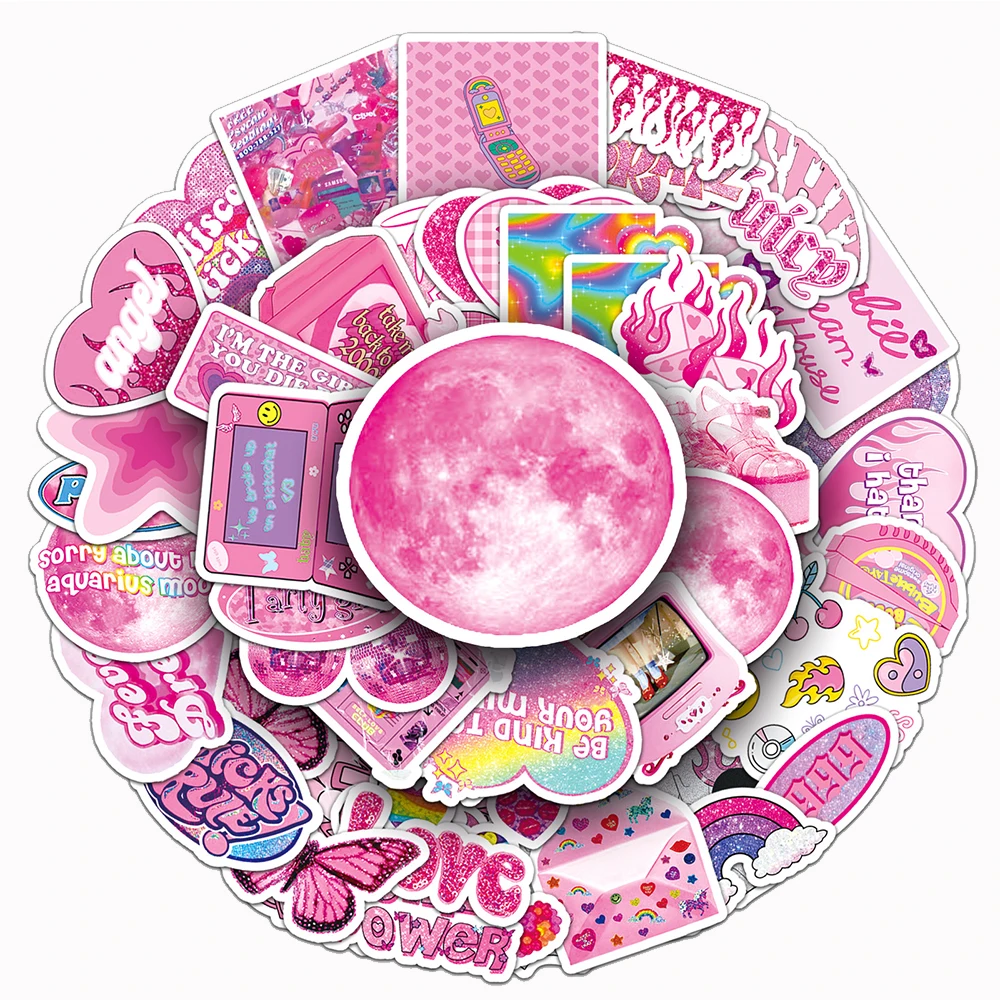 

10/30/50pcs Cute Y2K Pink Girl Aesthetic Graffiti Stickers Cartoon Decal Diary Laptop Phone Stationery Sticker for Girl Kids Toy