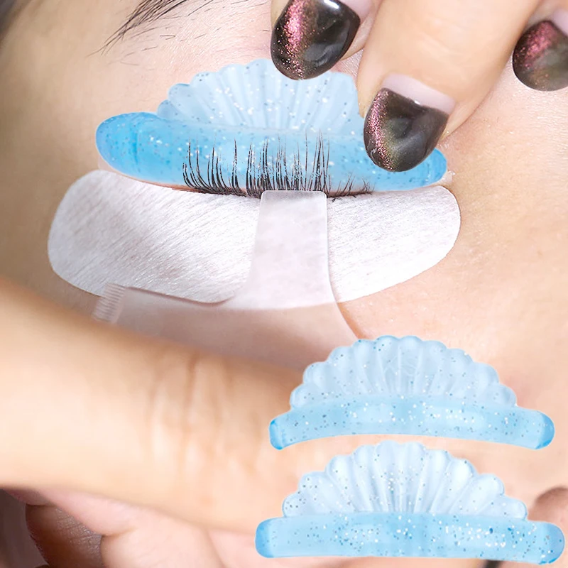 5Pairs Glitter Sky Blue Shell Shape Eyelash Extension Silicone Pads Super Soft Lash Lift Perm Pad Grafting Lashes Tools