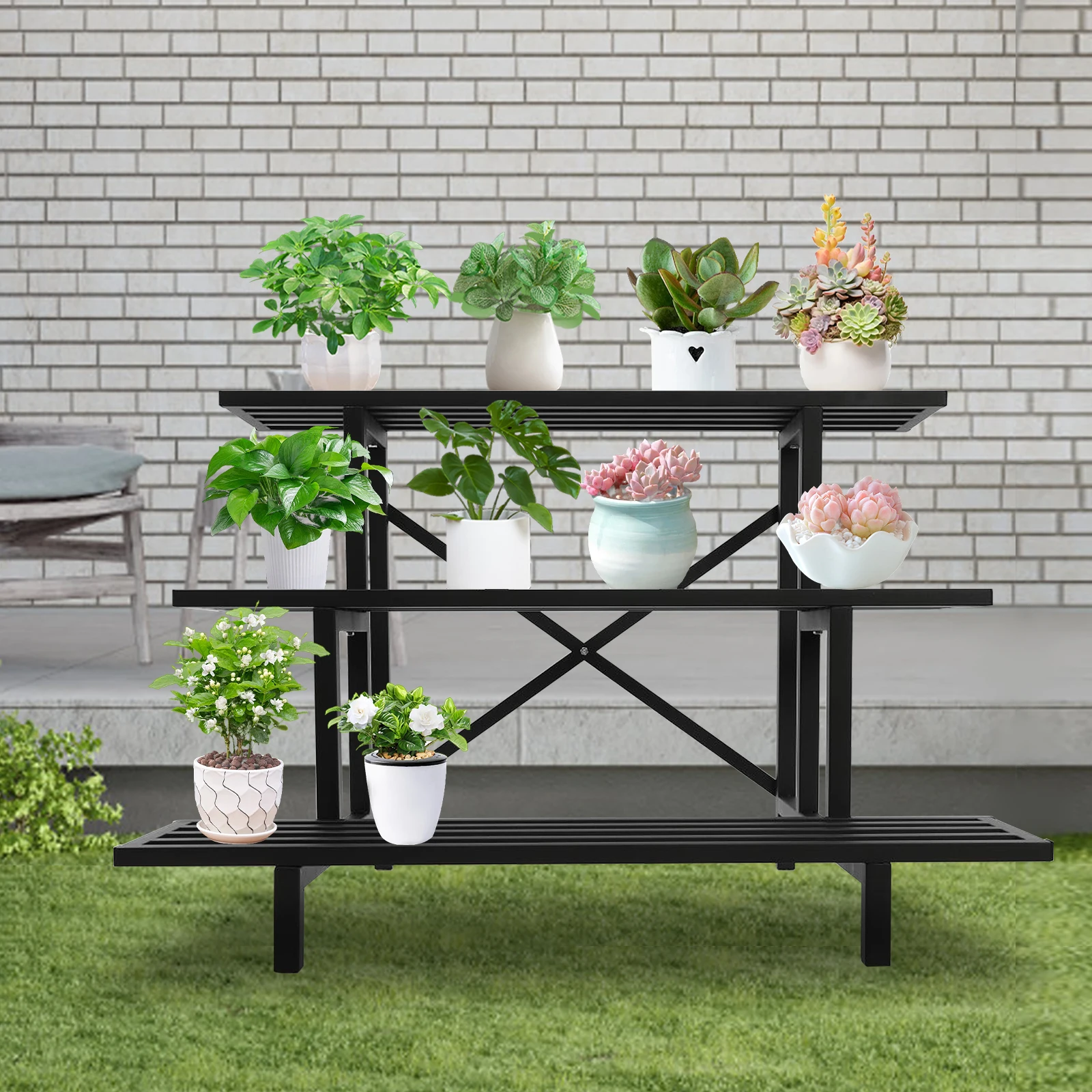 Plant Shelves 3-tier Metal Plant Stand Rack Indoor Outdoor Planter Display Organizer 35.03*25.98*24.45in