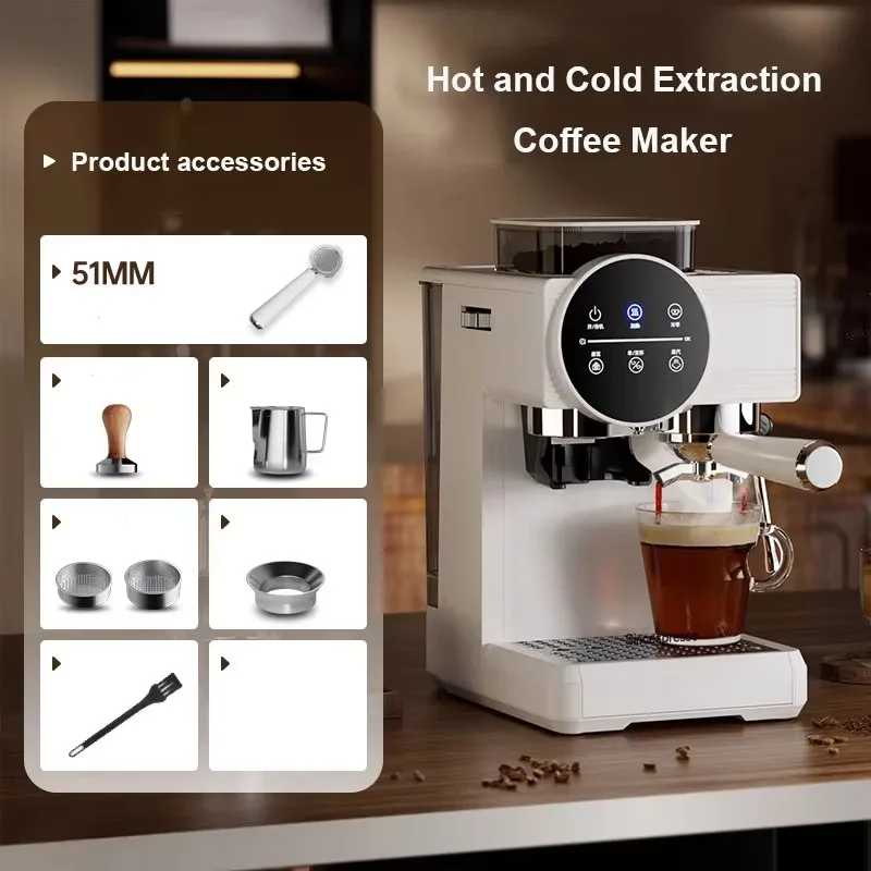 220V Espresso Coffee Machine Home Use Coffee Bean Grinding Integrated Coffee Maker Milk Foam Frothing