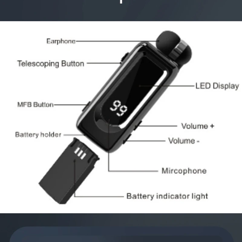 2025 新しい D70 Bluetooth イヤホン交換可能なバッテリーワイヤレスイヤフォン通話リマインドバイブレーター着用クリップドライバー電話用マイク