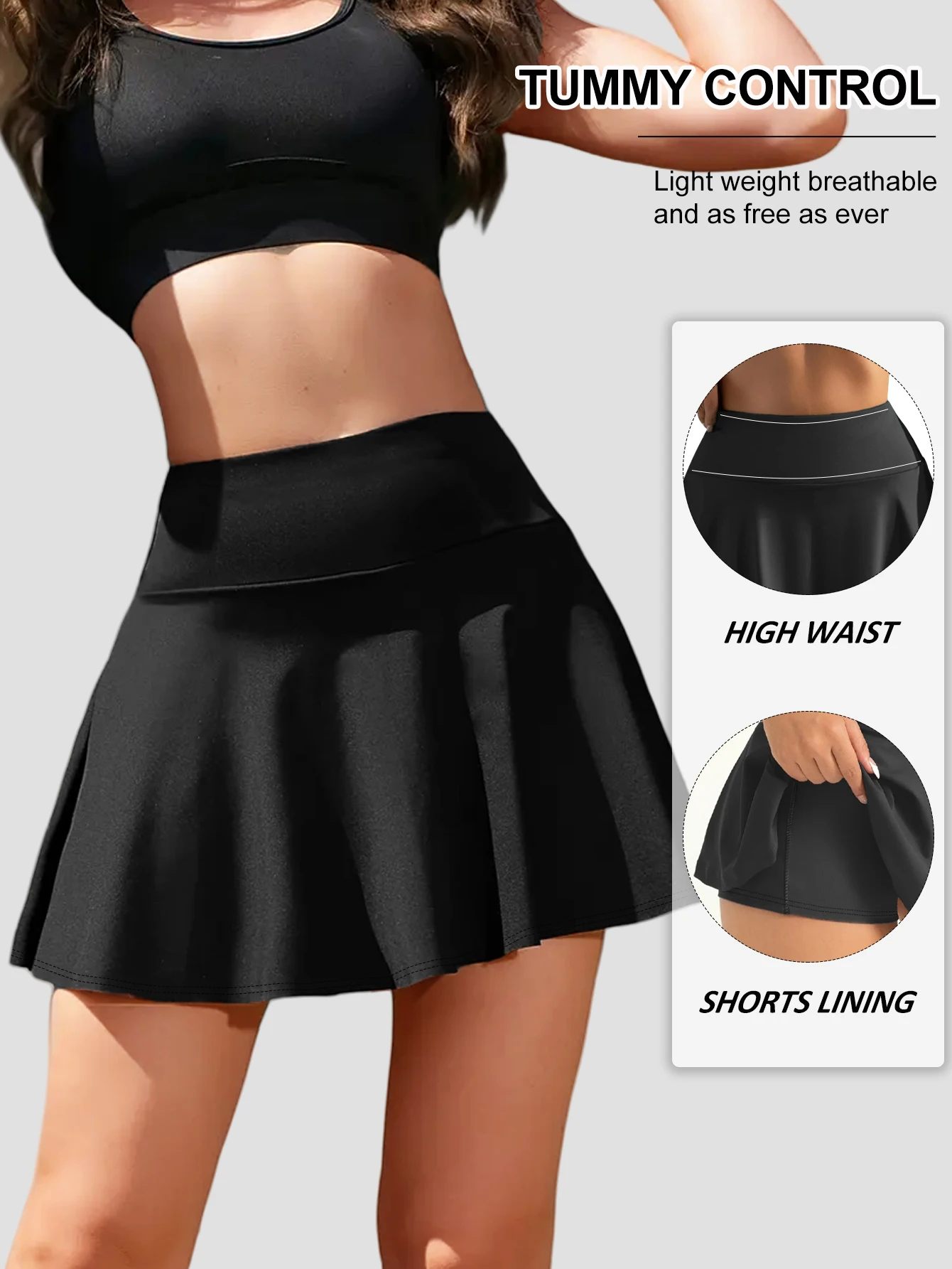 

Теннисная юбка с эффектом коррекции живота для женщин, с высокой талией, с надежной подкладкой-шортами, легкая, дышащая, для гольфа, на лето