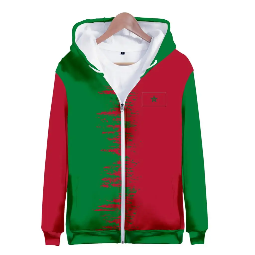 Hoodies 3D Print Morocco Flag National Emblem Zipper Sweatshirts Boys Girls Sweatshirts Kids Fashion Oversized Hoodie Tracksuit