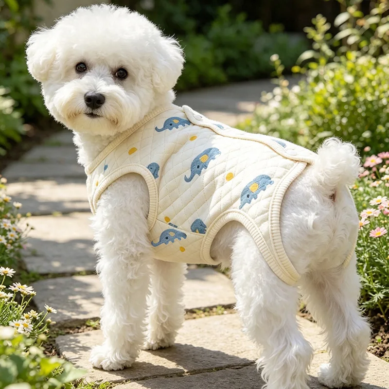 Thick Cotton Belly Protector Dog Vest for Spayed Female Teddy Bichon Breathable Cotton Gauze Indoor Home Wear Abdominal Guard