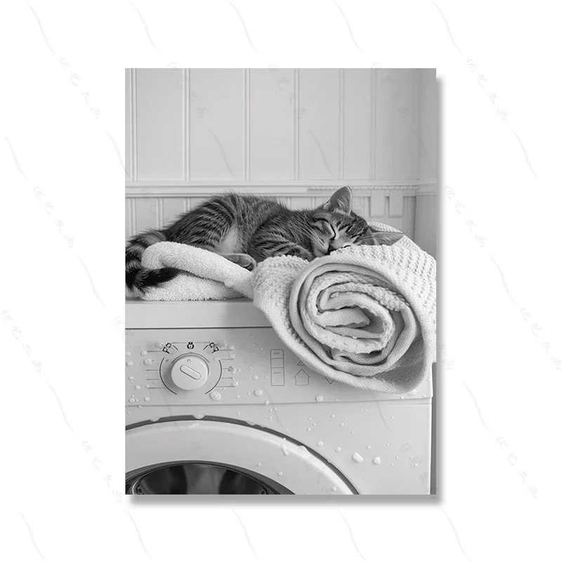 2026 Cute Giraffe Penguin Tiger in Washing Machine Poster Laundry Room Decor Picture Funny Laundry Wall Art Utility Room Print 