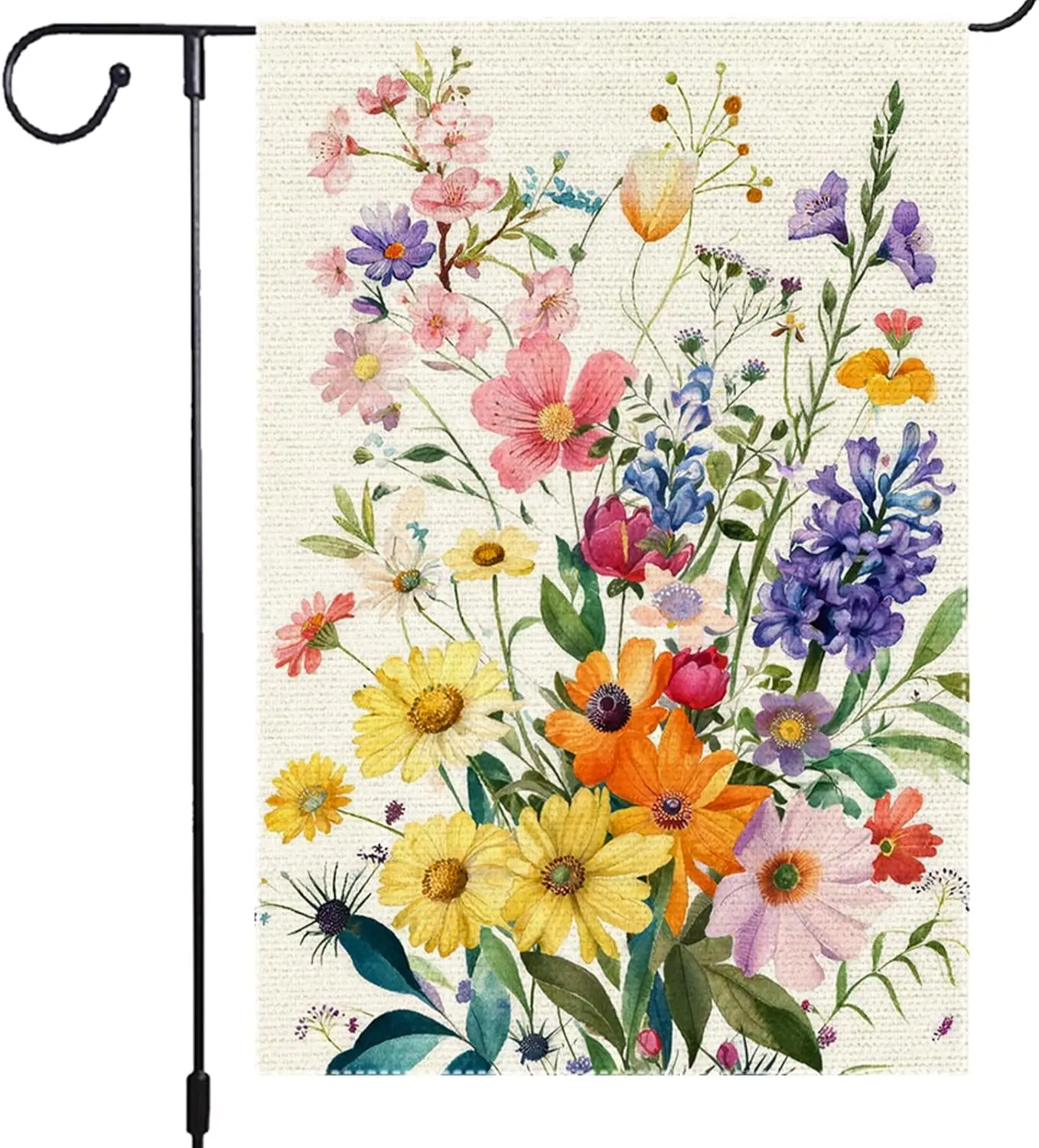 Spring Summer Floral Garden Flag 12x18 Inch Double-Sided Burlap Bright Wildflower Design with Daisies and Vivid Blooms Outdo jjp