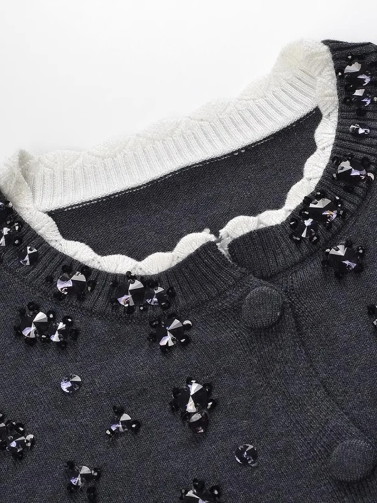 가을 겨울 니트 가디건 여성용 베이스 셔츠 헤비 비즈 장식 다용도 페이크 투피스 출퇴근 스타일...